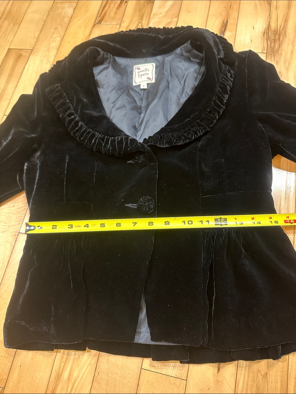 Nanette Lepore Silk-Blend Black Velvet Ruffle-Collar Blazer - Picture 6 of 11